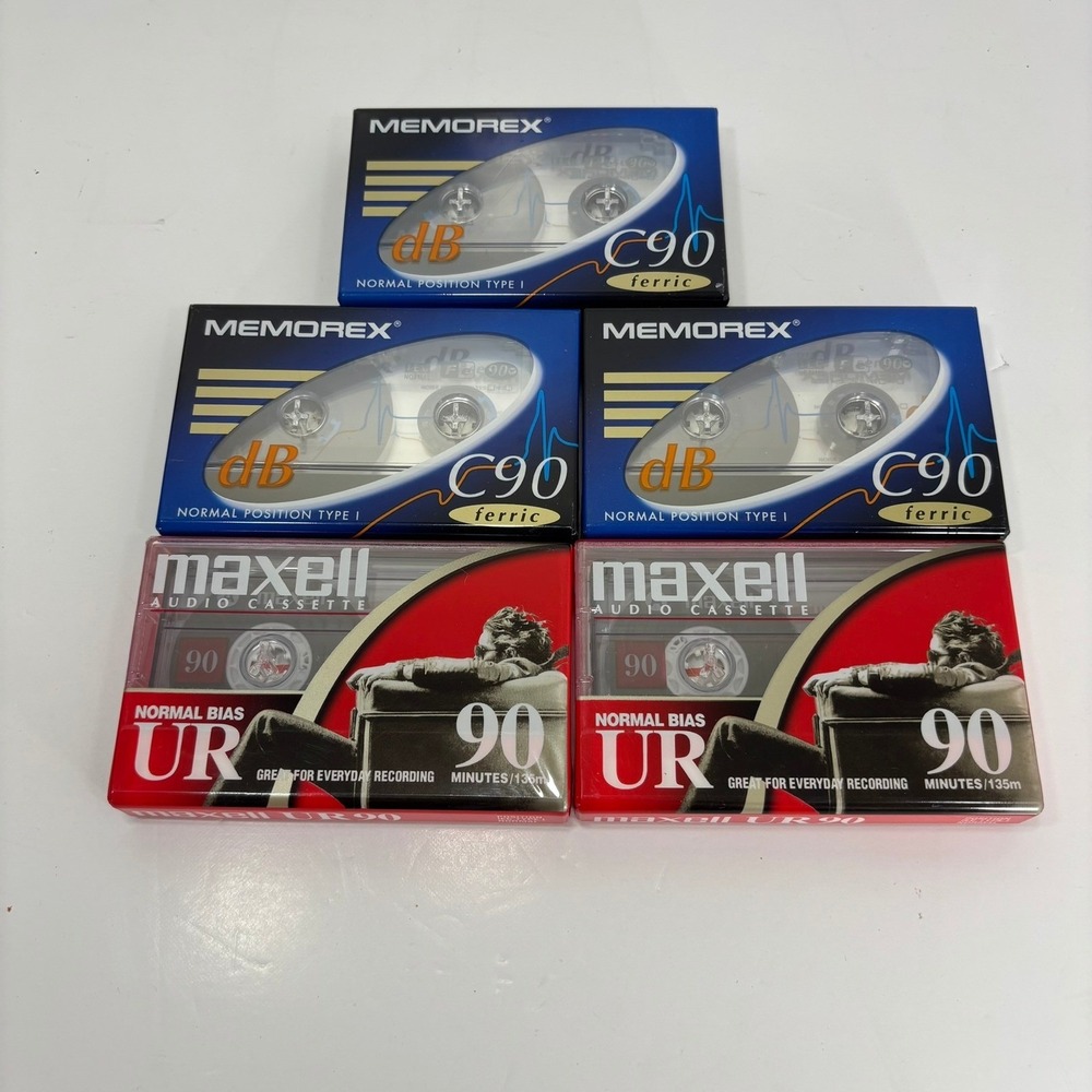 Memorex Maxell Cassette Tapes 5-Pack 90min Multi New Sealed Type I Blank Media